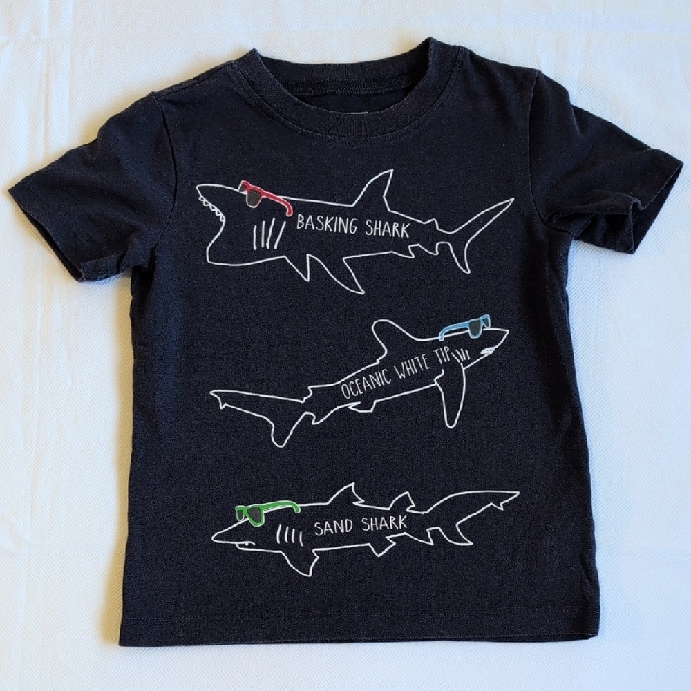 andy & evan shark graphic navy blue summer t-shirt 3T toddler boys